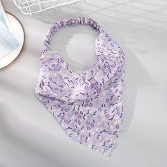 Pastoral Flower Print Chiffon Hair Scarf for Women Girls