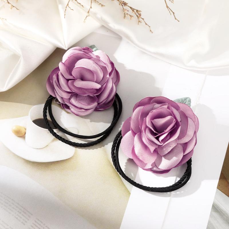 Colorful Rose Flower Hair Bow Wreath Garland Elastic Hair Ties