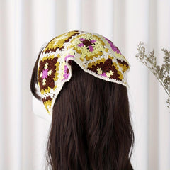 Boho Style Checkered Hair Band Flower Pattern Headdress