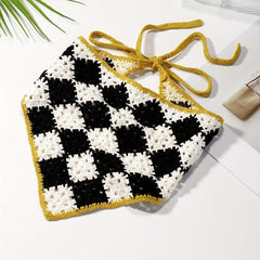Boho Style Checkered Hair Band Flower Pattern Headdress
