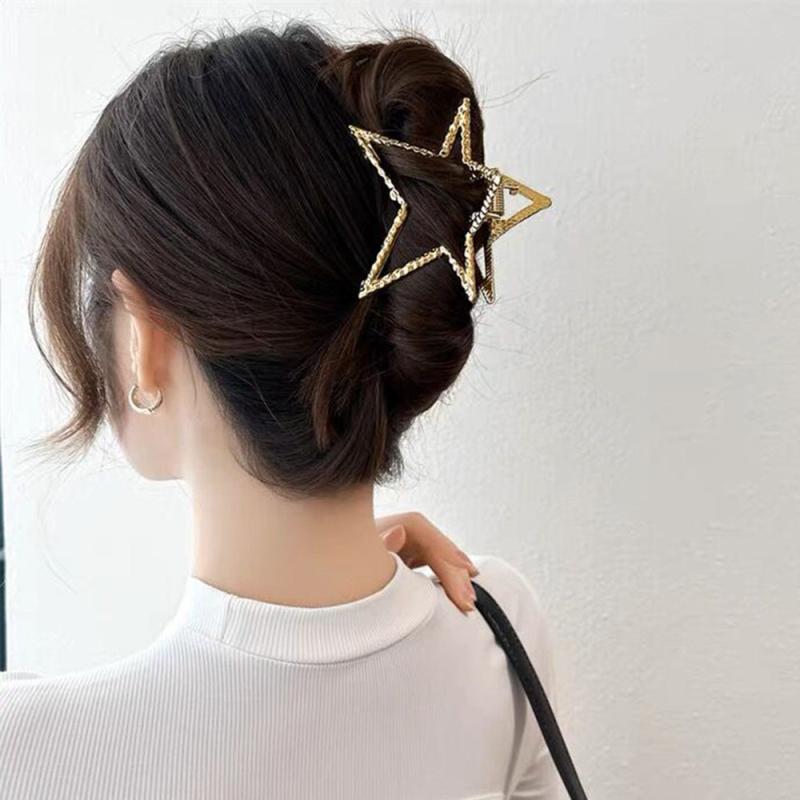 Golden Silver Star Hair Claw Pentagram Shark Claw Hair Accessories