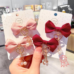 Bowknot Hair Clip with Pearl Pendant Hair Accessories