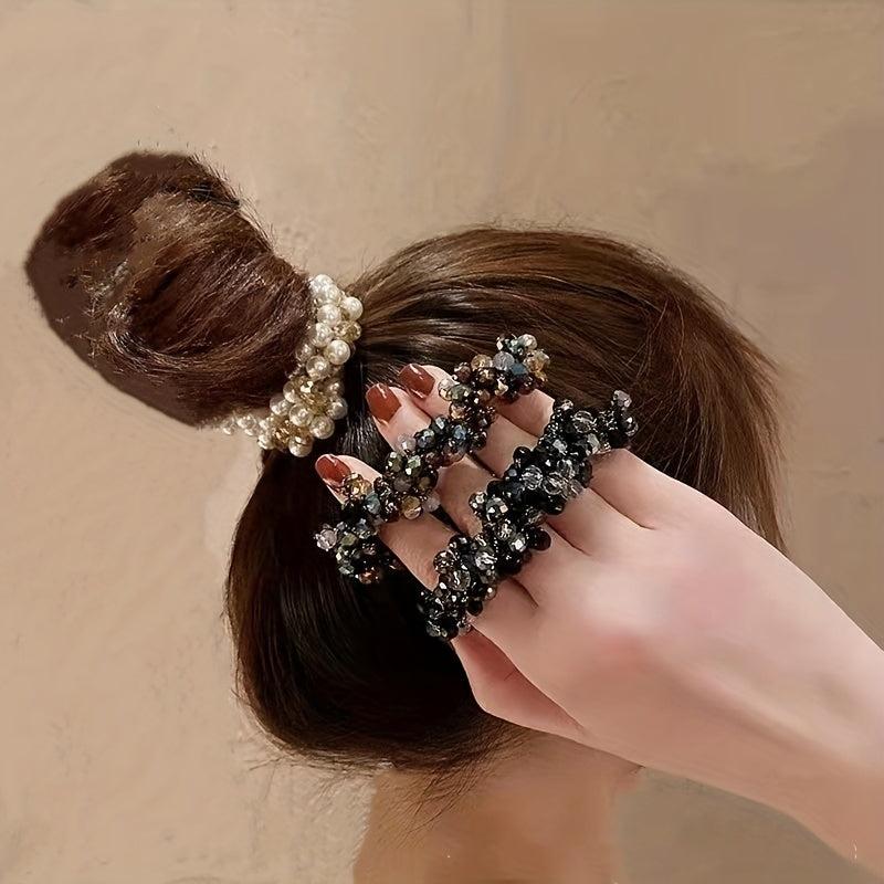Vintage Hair Rope Faux Pearl Crystal Rubber Band Hair Accessories