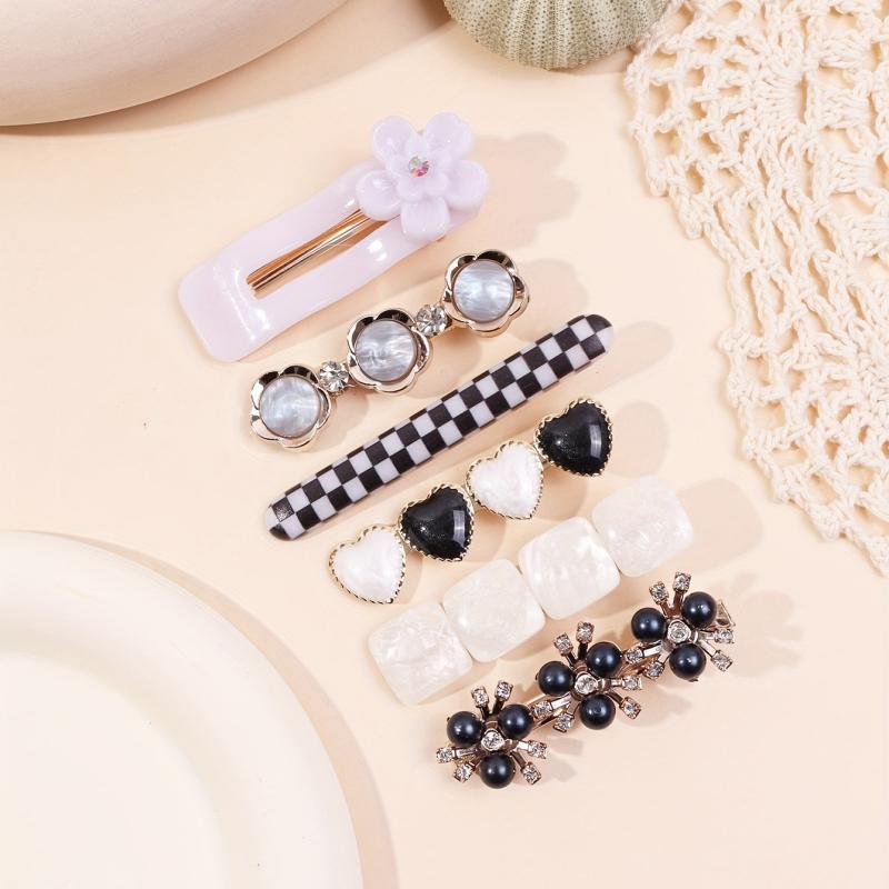 6pcs Checkered Flower Hair Clips Bobby Pins Non Slip Hair Accessories