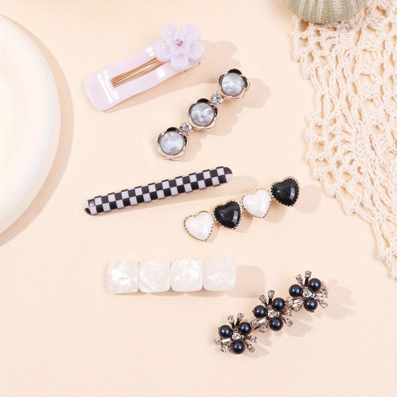 6pcs Checkered Flower Hair Clips Bobby Pins Non Slip Hair Accessories