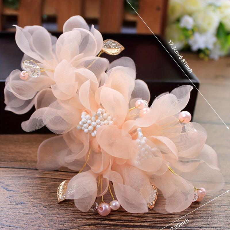 Pink Yarm Flower Hair Clip Duck Billed Clip Alloy Leaf Inlaid Rhinestone