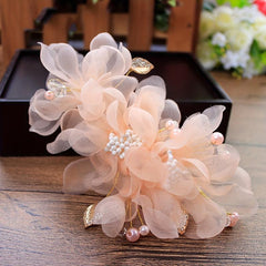 Pink Yarm Flower Hair Clip Duck Billed Clip Alloy Leaf Inlaid Rhinestone
