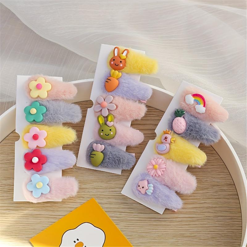 5Pcs Kids Plush Fruit Flower Hair Clip Cartoon Rabbit Children's Bangs Clip