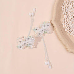 Crystal Flower Hair Clip Chain Tassel Rhinestone Faux Pearl Hair Clip