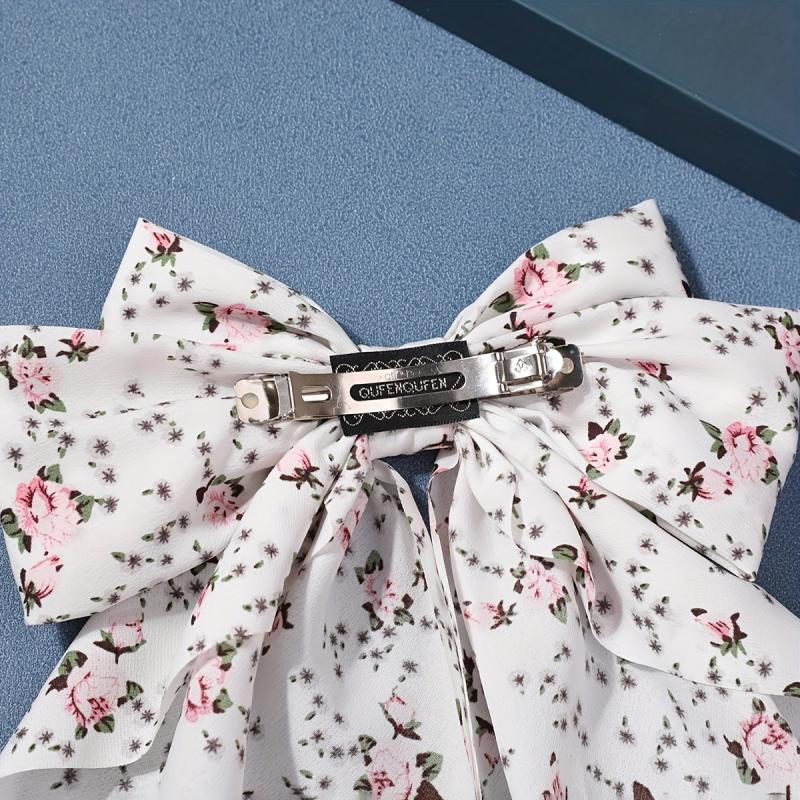 Floral Bow Hair Clip French Barrette Long Tail Non Slip Decoration