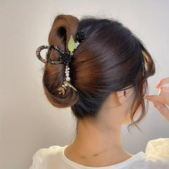 Large Rose Faux Pearl Hair Claw Back Head Shark Claw Flower Hair Accessories