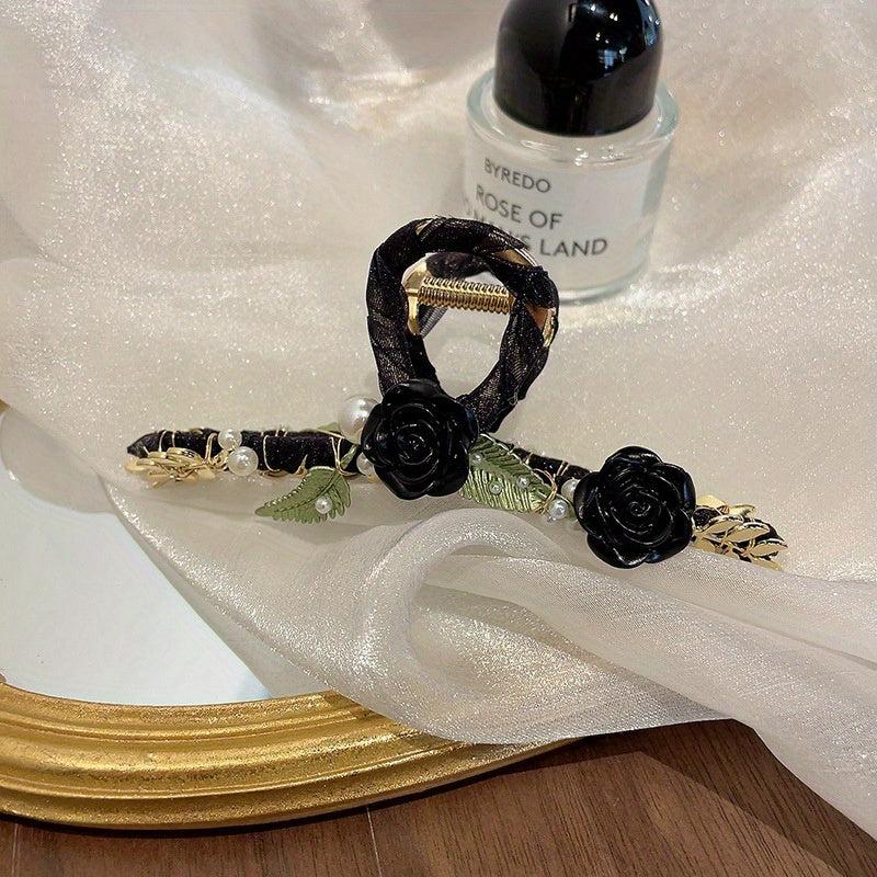Large Rose Faux Pearl Hair Claw Back Head Shark Claw Flower Hair Accessories