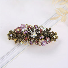 Vintage Flower Leaf Hair Clip Rhinestone Barrette Hair Accessories