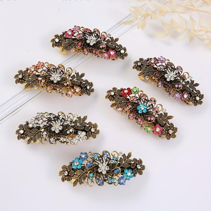Vintage Flower Leaf Hair Clip Rhinestone Barrette Hair Accessories