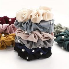Faux Pearl Hair Ties Fabric Scrunchies Elastic Ponytail Hair Rope