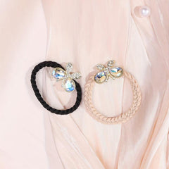 2pcs Crystal Butterfly Hair Tie Rhinestone Hair Rope Elastic Ponytail Holder
