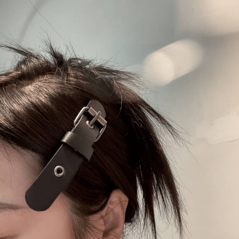 Metal Leather Hair Clip With Cross Pendant Side Clip Y2K Hair Accessories