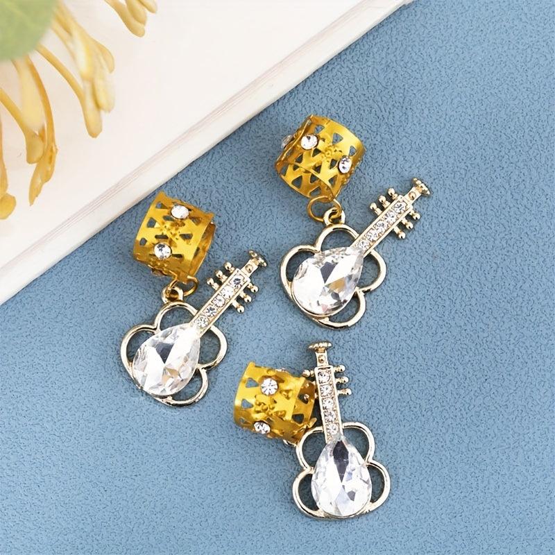 10pcs Guitar Shape Crystal Hair Beads Hippie Style Hair Accessories
