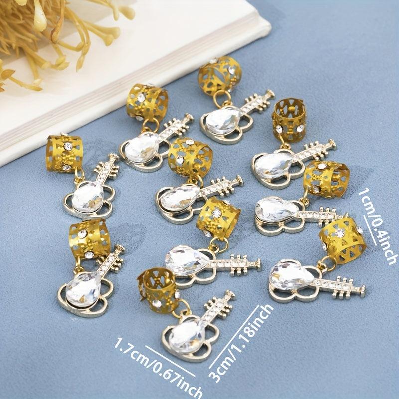 10pcs Guitar Shape Crystal Hair Beads Hippie Style Hair Accessories