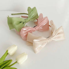 Silky Double Bow Headband Sweet Headdress Hair Band for Women Girls