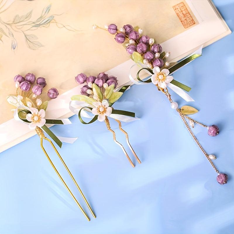 Lily Flower Hairpin Floral Hairpin Cheongsam Hair Accessories With Tassel