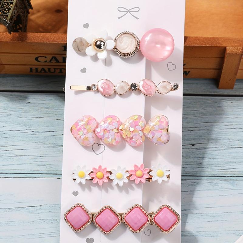 Sequin Heart Flower Hair Clip Resin Bobby Pin Hair Barrette Dopamine Charm