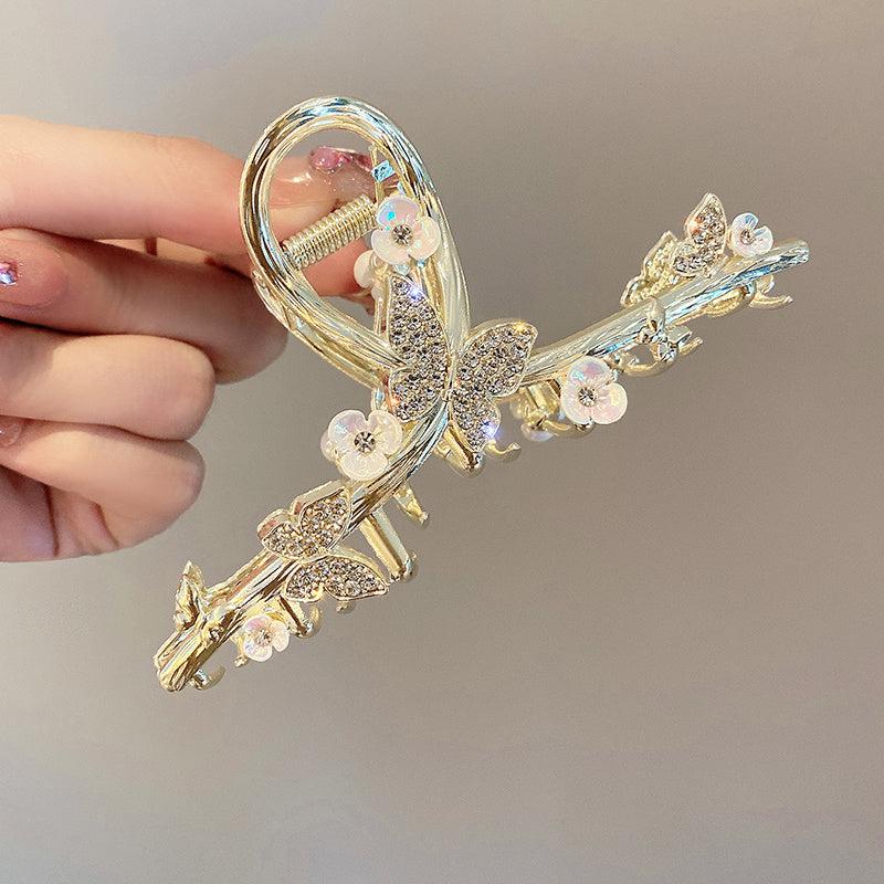 Golden Butterfly Hair Clips Strong Hold Flower Hair Clamps