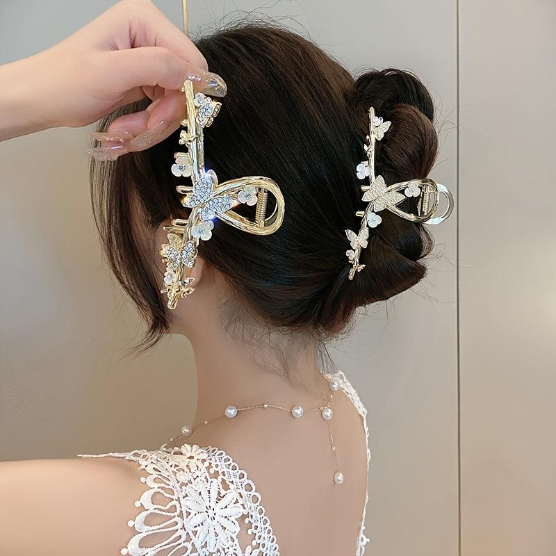 Golden Butterfly Hair Clips Strong Hold Flower Hair Clamps