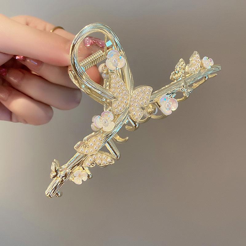 Golden Butterfly Hair Clips Strong Hold Flower Hair Clamps