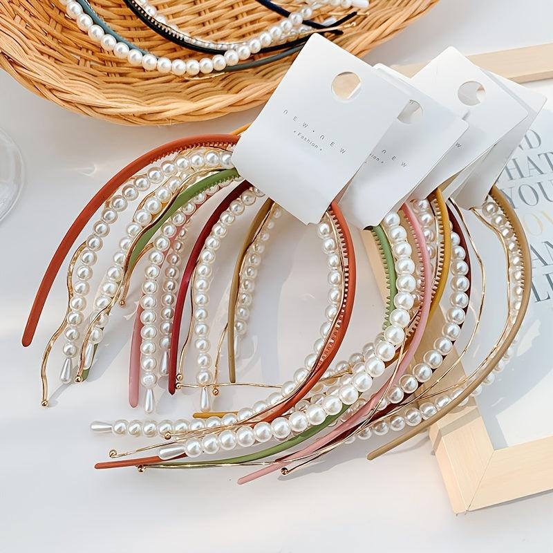 3pcs Faux Pearl Hair Bands & Wave Headband Hair Accessories Set
