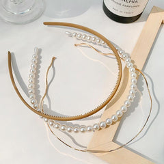 3pcs Faux Pearl Hair Bands & Wave Headband Hair Accessories Set