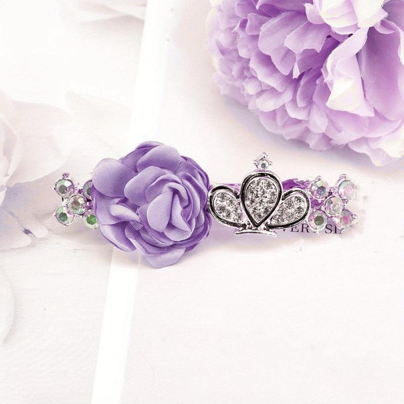Crown Flower Hair Clip French Barrette Rhinestone Non Slip Hair Decoration