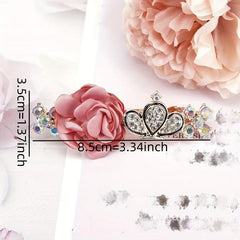 Crown Flower Hair Clip French Barrette Rhinestone Non Slip Hair Decoration