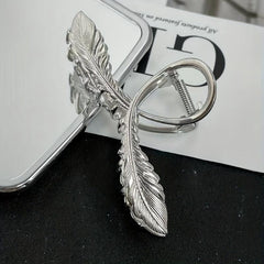 Metal Feather Hair Claw Clip Non Slip Strong Hold Silvery Hair Jaw Clip