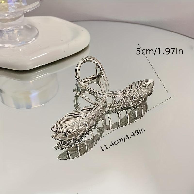 Metal Feather Hair Claw Clip Non Slip Strong Hold Silvery Hair Jaw Clip