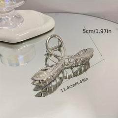 Metal Feather Hair Claw Clip Non Slip Strong Hold Silvery Hair Jaw Clip