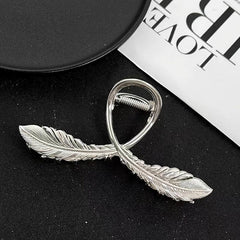 Metal Feather Hair Claw Clip Non Slip Strong Hold Silvery Hair Jaw Clip