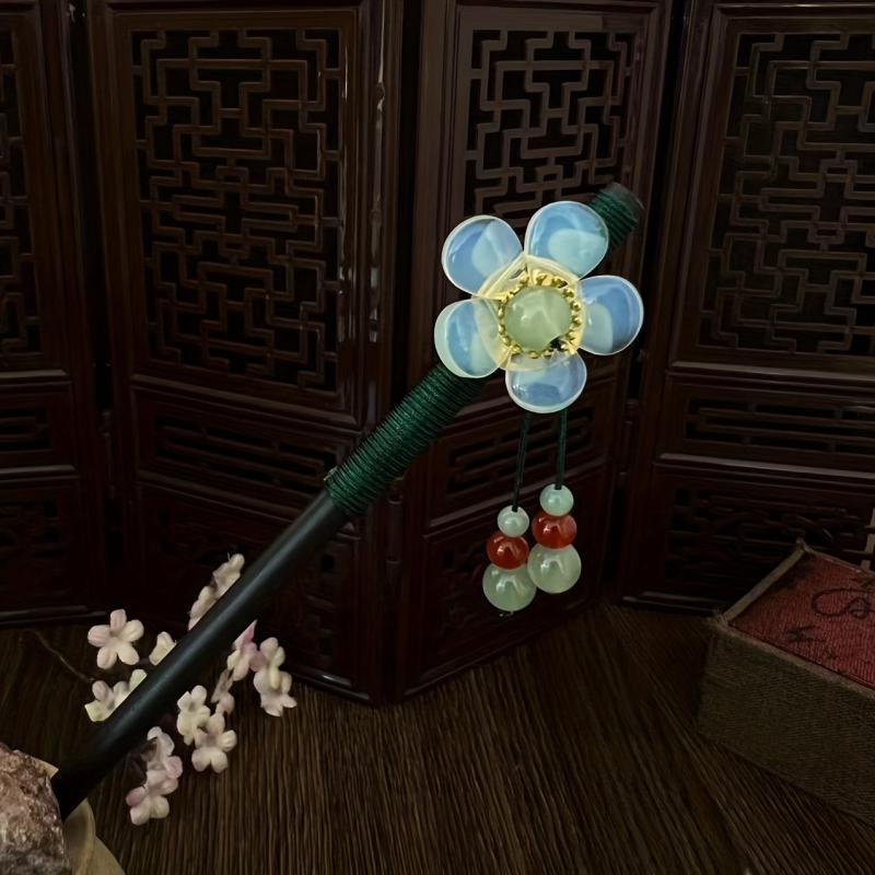 Flower Wooden Hair Pin Retro Hair Stick Resin Hair Bun Maker Non Slip Hair Decor