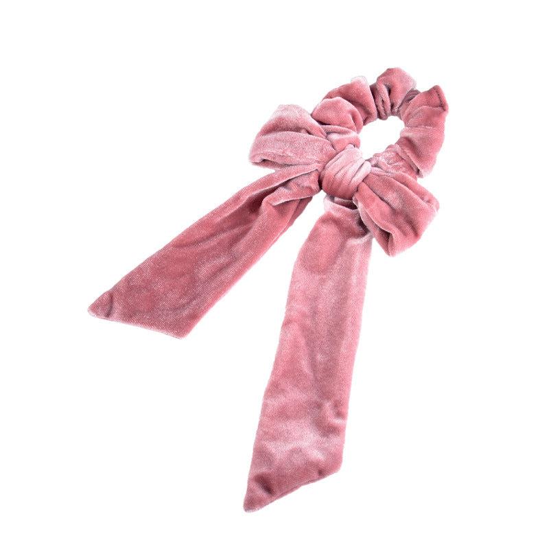 Velvet Long Tail Scarf Scrunchie Bow Knot Elastic Hair Tie Head Rope Hair Access