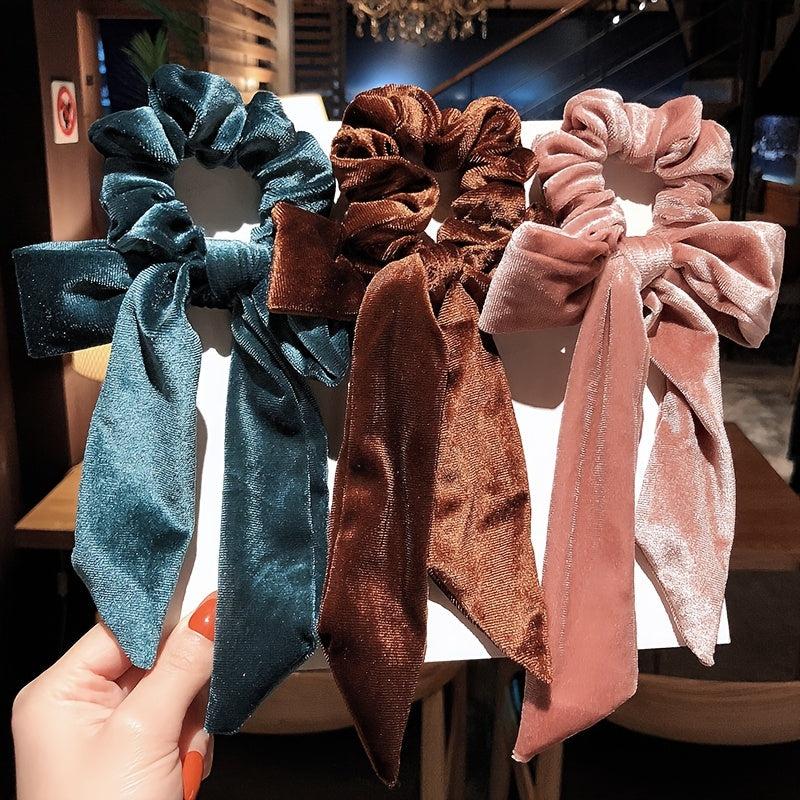 Velvet Long Tail Scarf Scrunchie Bow Knot Elastic Hair Tie Head Rope Hair Access