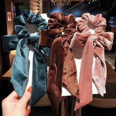 Velvet Long Tail Scarf Scrunchie Bow Knot Elastic Hair Tie Head Rope Hair Access