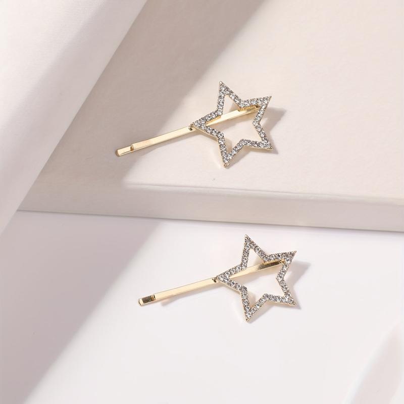 2pcs Rhinestone Star Hairpin Alloy Hair Clip for Side Hair Bang Braids