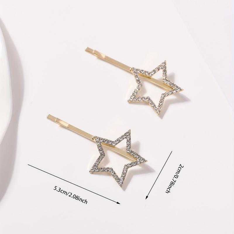 2pcs Rhinestone Star Hairpin Alloy Hair Clip for Side Hair Bang Braids