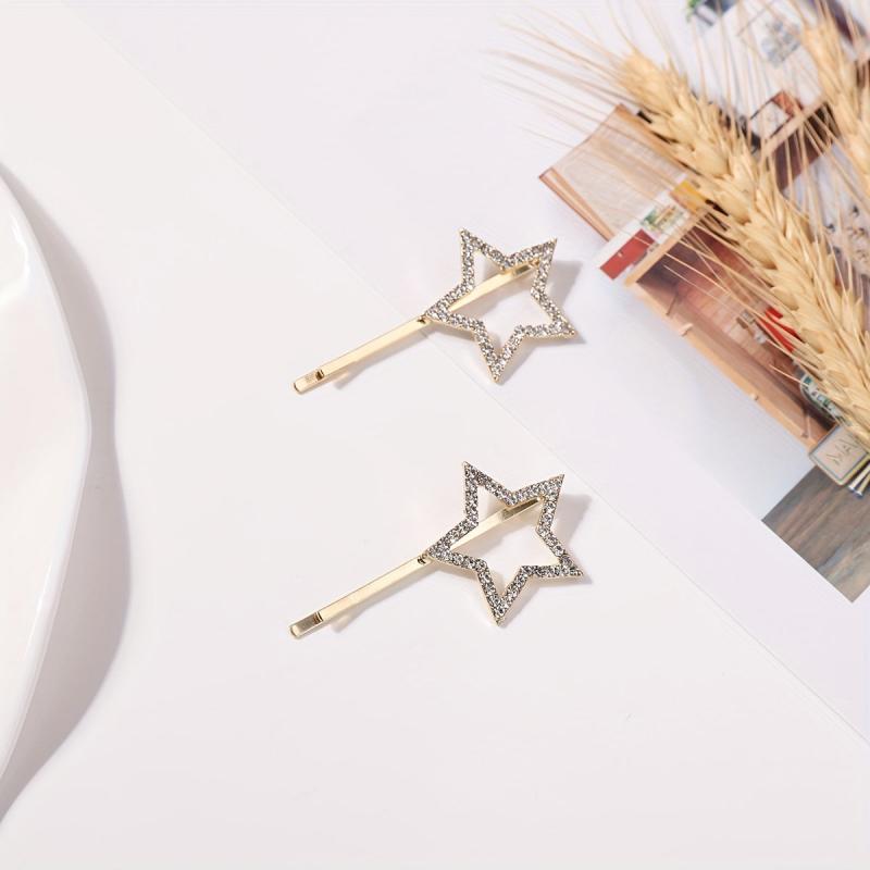 2pcs Rhinestone Star Hairpin Alloy Hair Clip for Side Hair Bang Braids