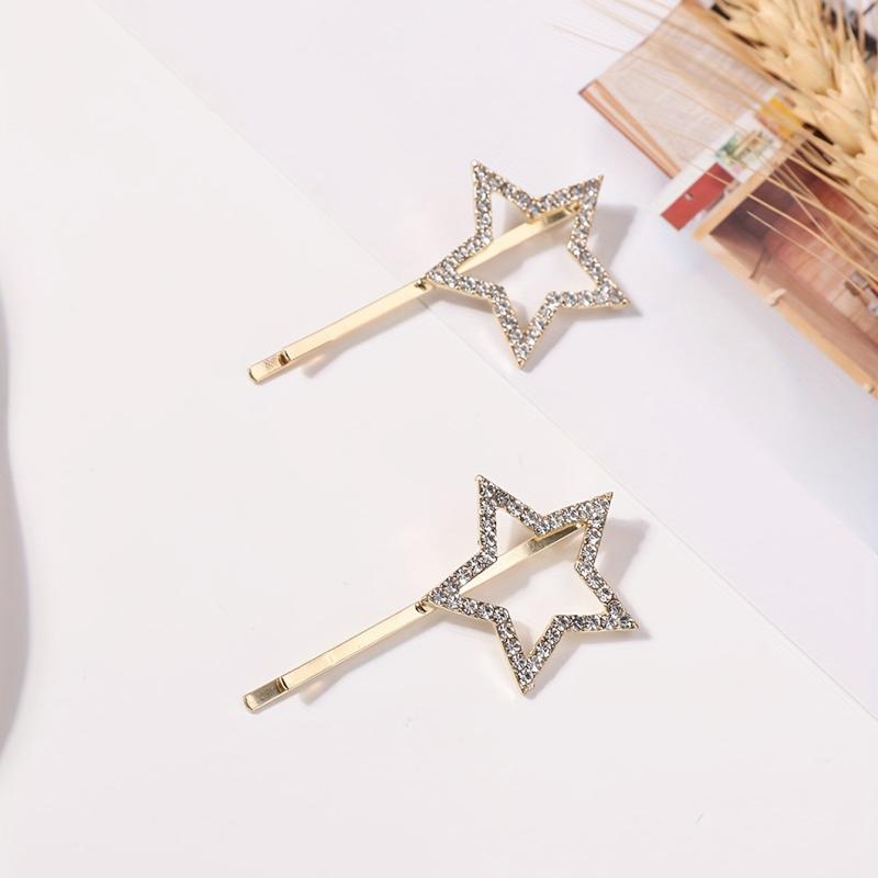 2pcs Rhinestone Star Hairpin Alloy Hair Clip for Side Hair Bang Braids