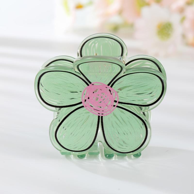 Graphic Flower Hair Claw Acrylic Banana Clip Hairgrip Non Slip Hair Accessory