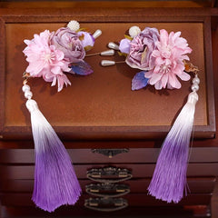 Chinese Flower Hair Clip with Tassel & Faux Pearl Retro Accessory