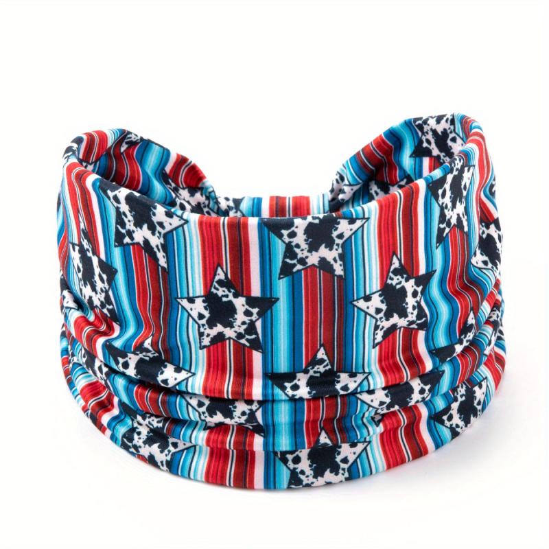 Boho Striped Print Headband Star Sports Sweatband Knot Bandana