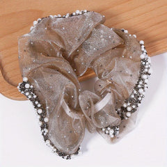 Pearl Crystal Organza Hair Tie Scrunchie Ponytail Holder Women Hair Accessories