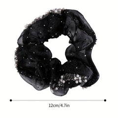 Pearl Crystal Organza Hair Tie Scrunchie Ponytail Holder Women Hair Accessories
